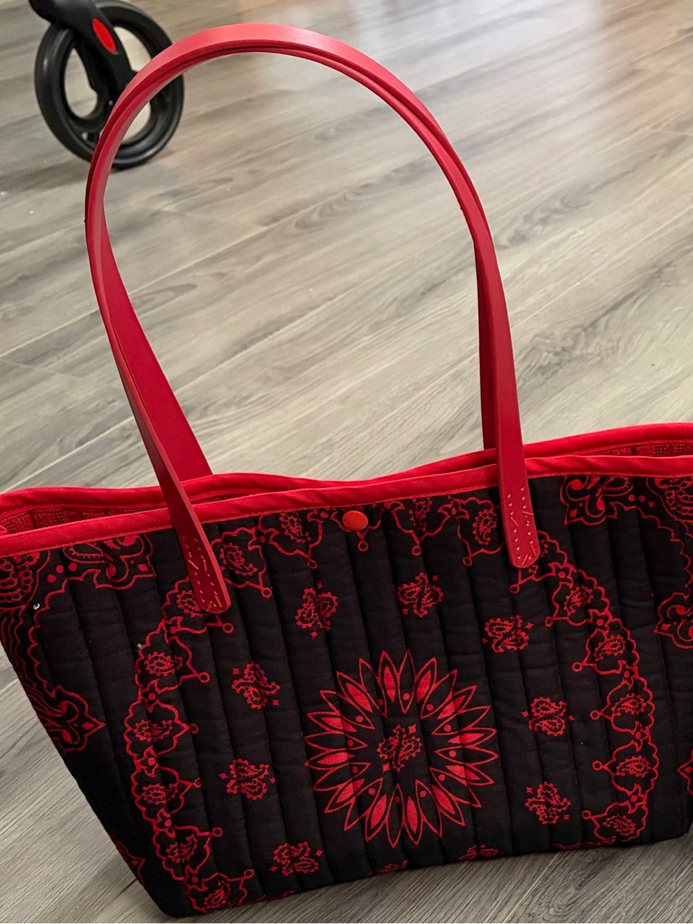 Red and Black Quilted Shoulder Tote Bag